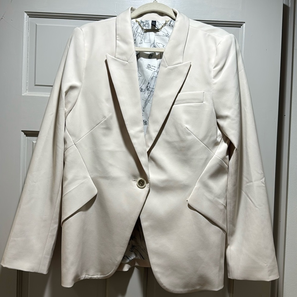White House Black Market One-Button Back-Lace Up Fluid Editor Blazer Ivory